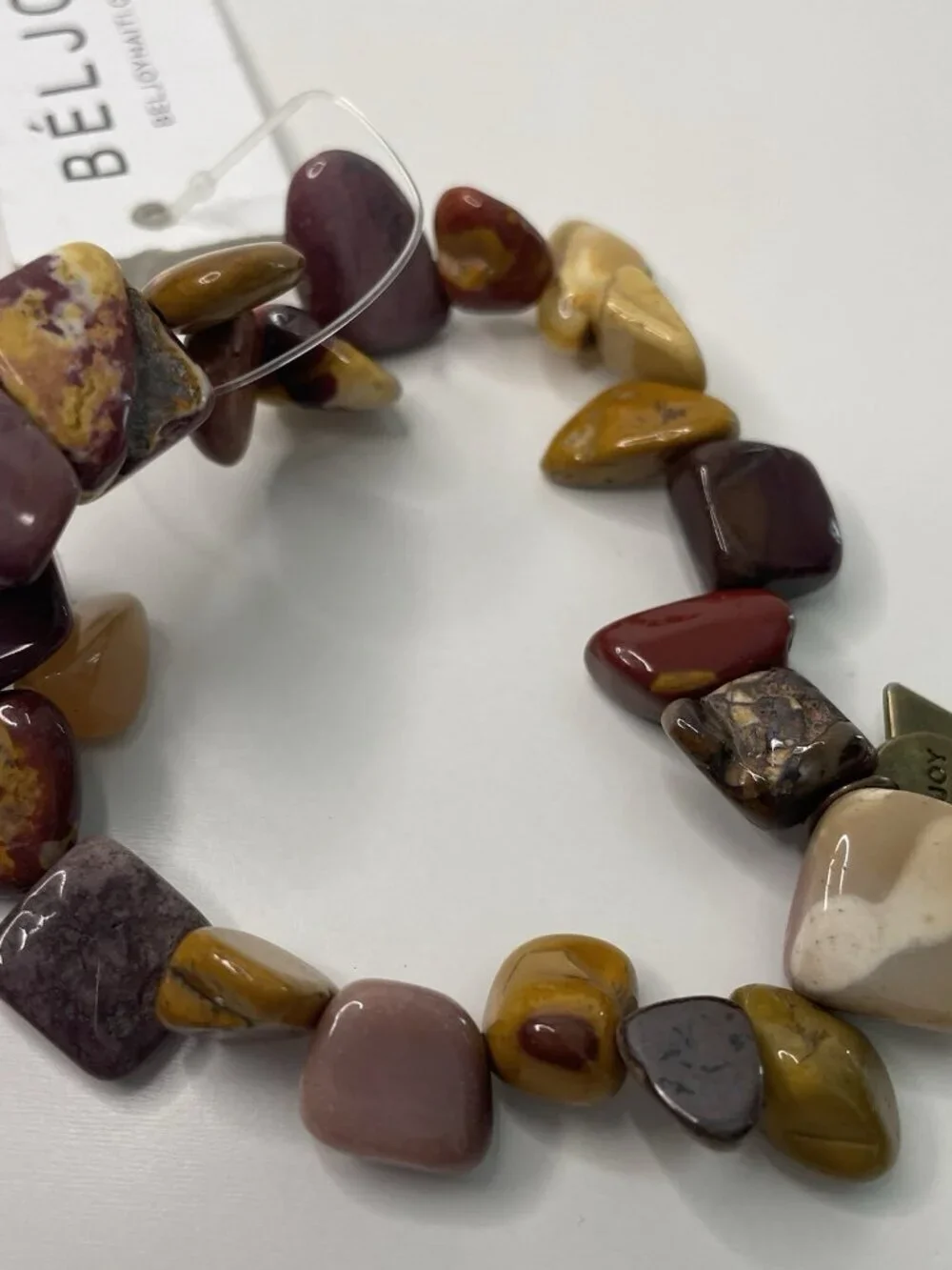 Beljoy Tumbled Stones Stretch Bracelet Handmade In Haiti With Brass Cuff Bundle